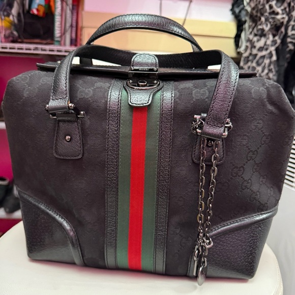Gucci Handbags - Gucci - Vintage Boston Satchel. Black canvas with leather accents.